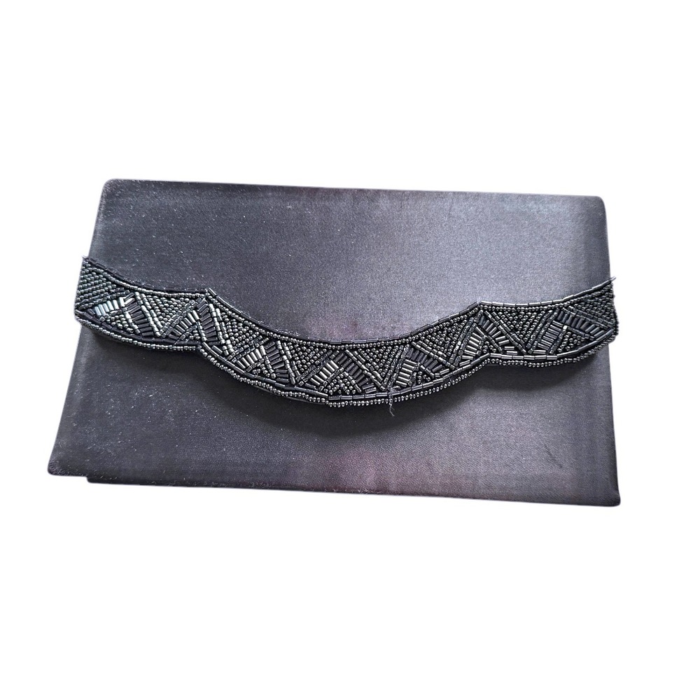 Beaded Evening Bag Clutch Purse Black Formal Party Handbag 9 x 5.5"